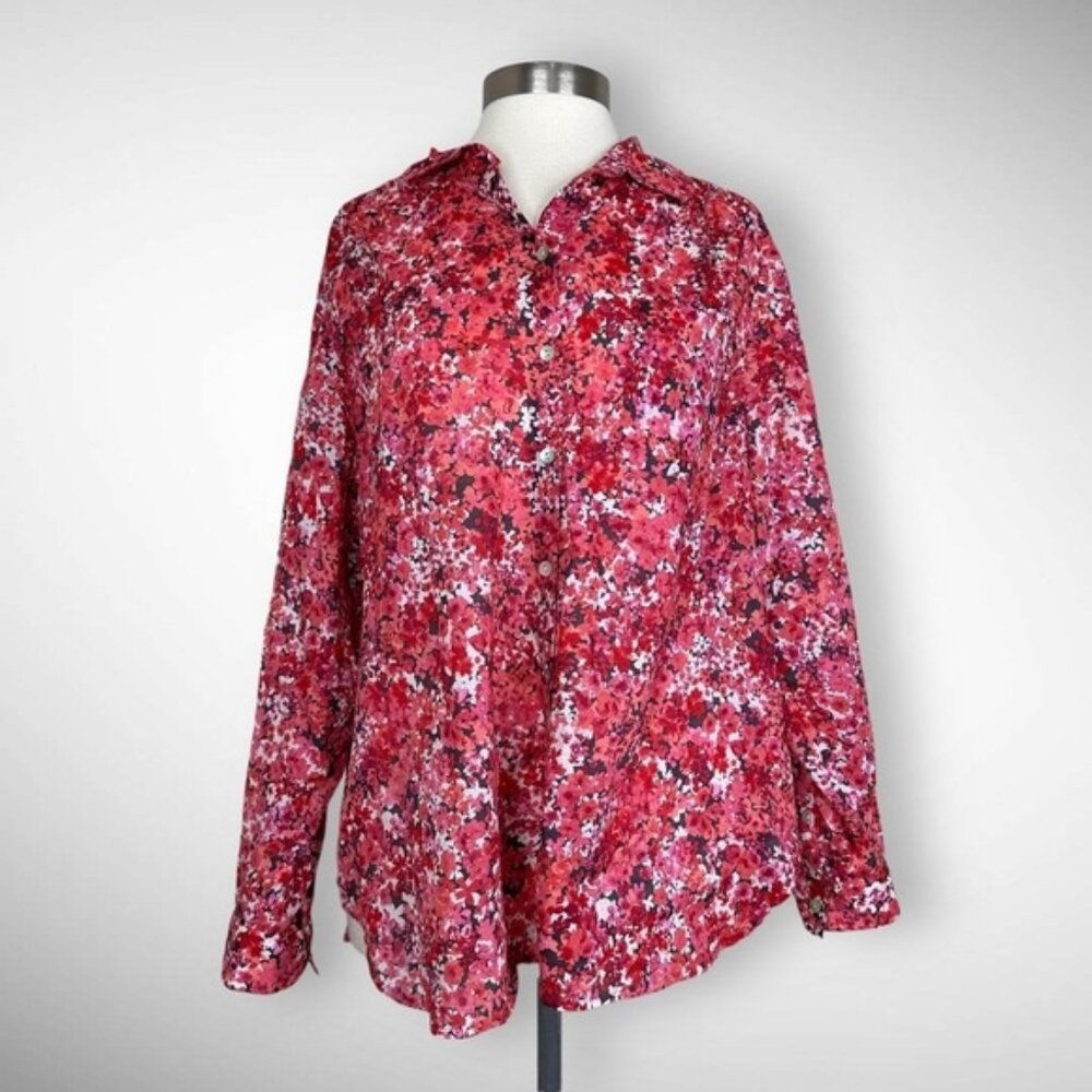 J Jill Blouse Women 2X Pink Floral Cotton Ditzy Bloomcore Easter Spring